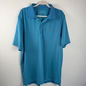 Vineyard Vines Mens XL Blue Striped Performance Short Sleeve Polo Shirt Stretch